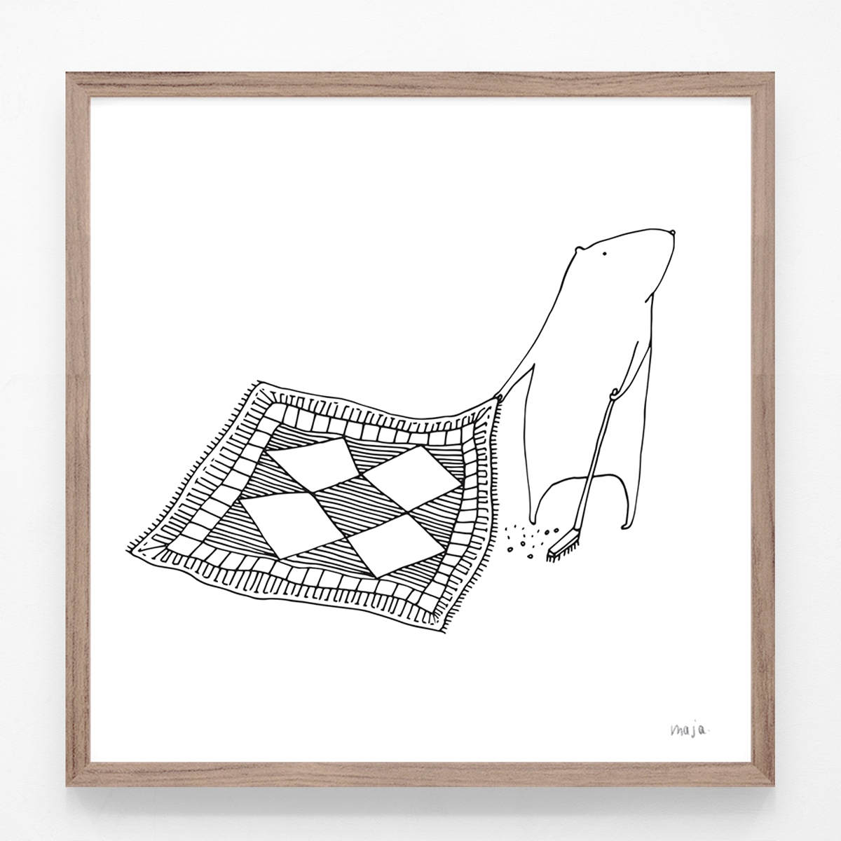 cleaning, cleaning print, majasbok, illustration, cat illustration, majasbok, art print, black and white print, print, line drawing