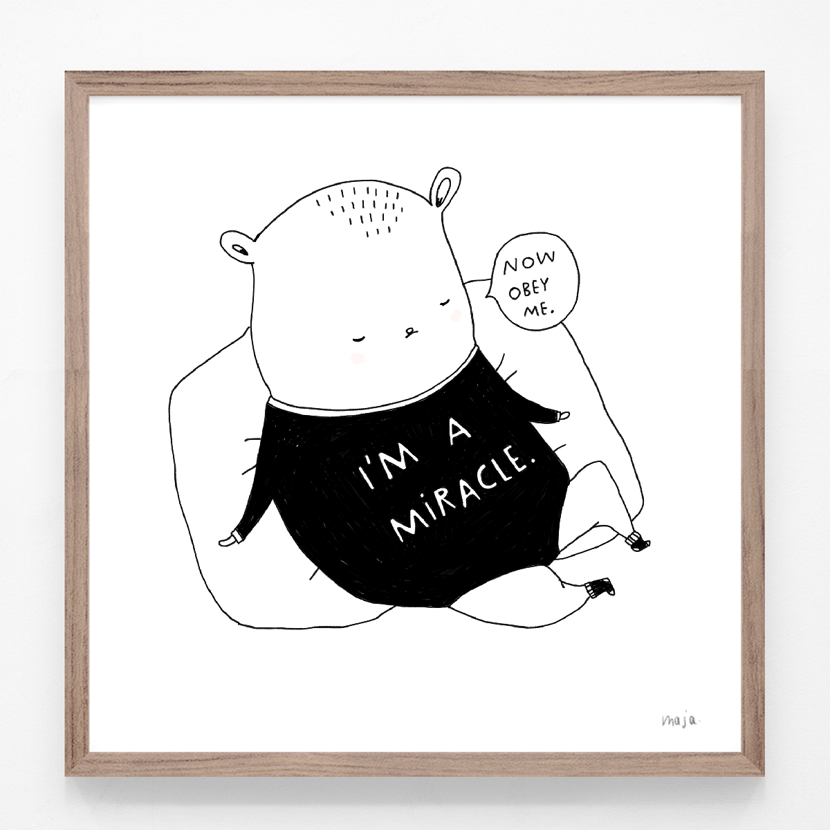 maja Säfström, majasbokshop, comic, black and white, illustration, illustrator, art print, print, life quote, baby, newborn, present, obey me
