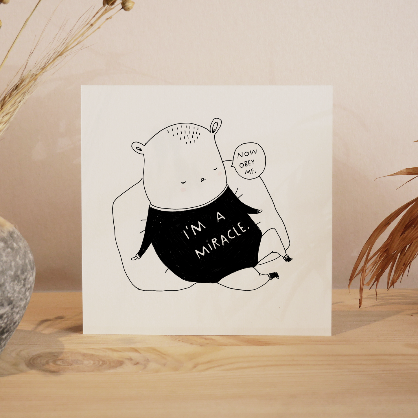 maja Säfström, majasbokshop, comic, black and white, illustration, illustrator, art print, print, life quote, baby, newborn, present, obey me