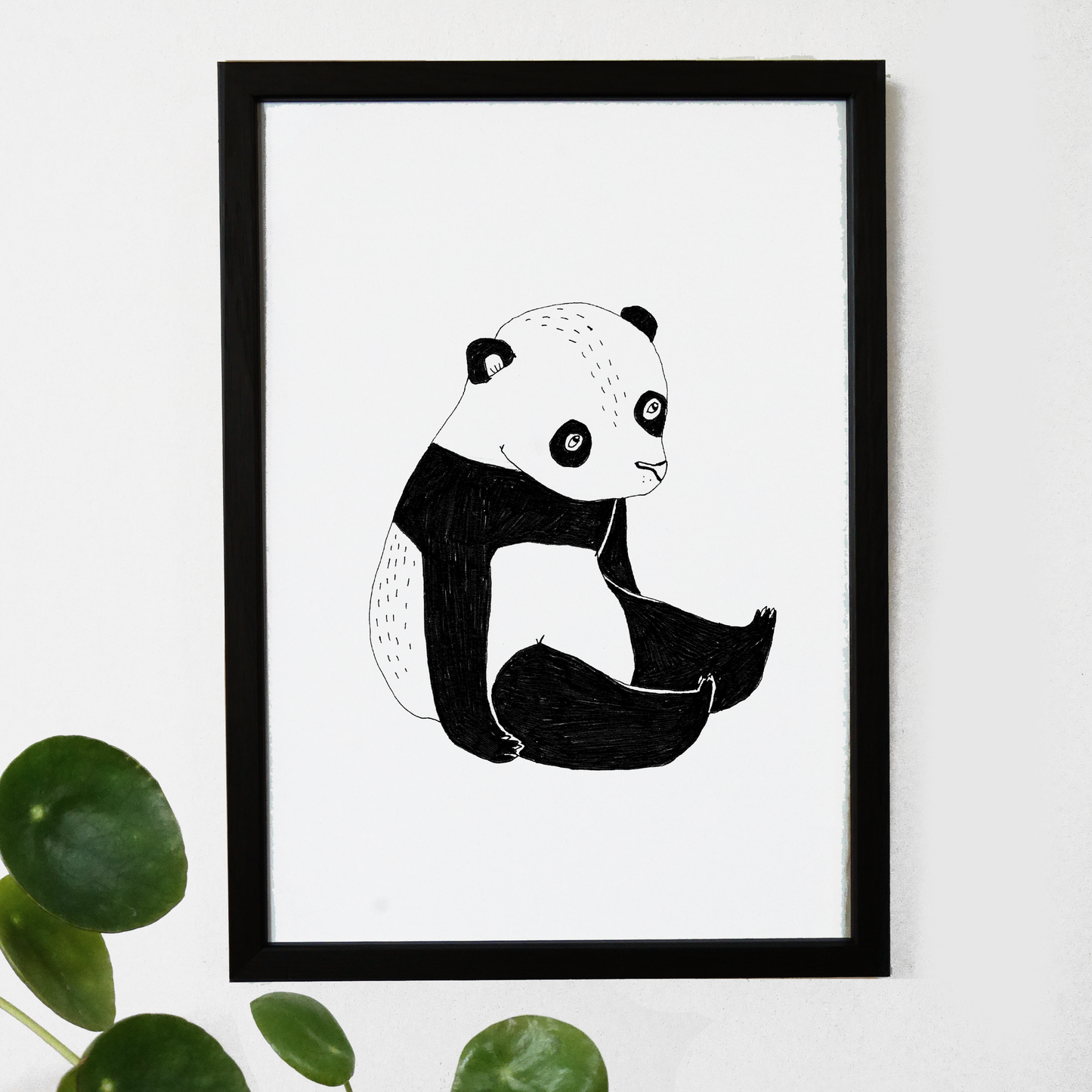 panda, baby panda, panda illustration, black and white print, penguin print, panda art, majasbok, art print, print, line drawing, baby animal, animal print