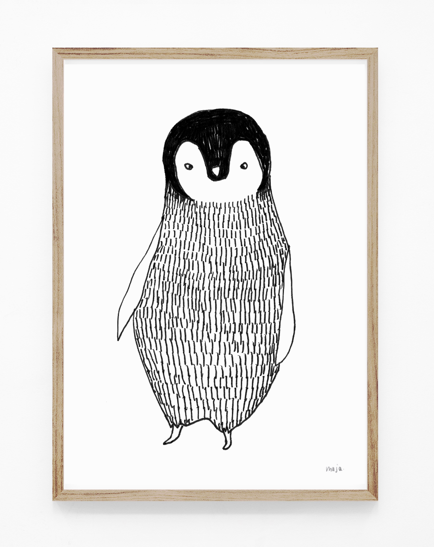 penguin, baby penguin, penguin illustration, penguin print, penguin art, black and white print, majasbok, art print, print, line drawing, baby animal, animal print