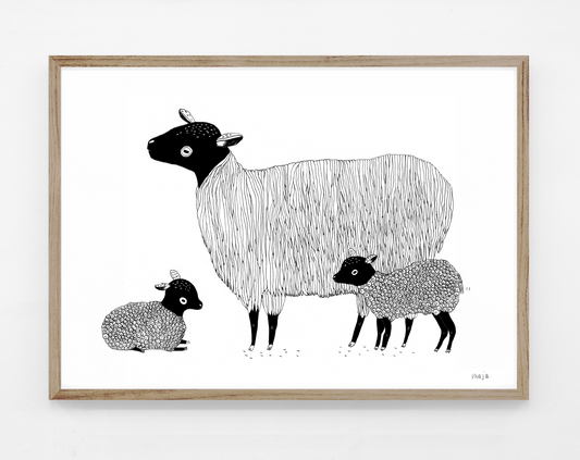 Sheep with baby, print